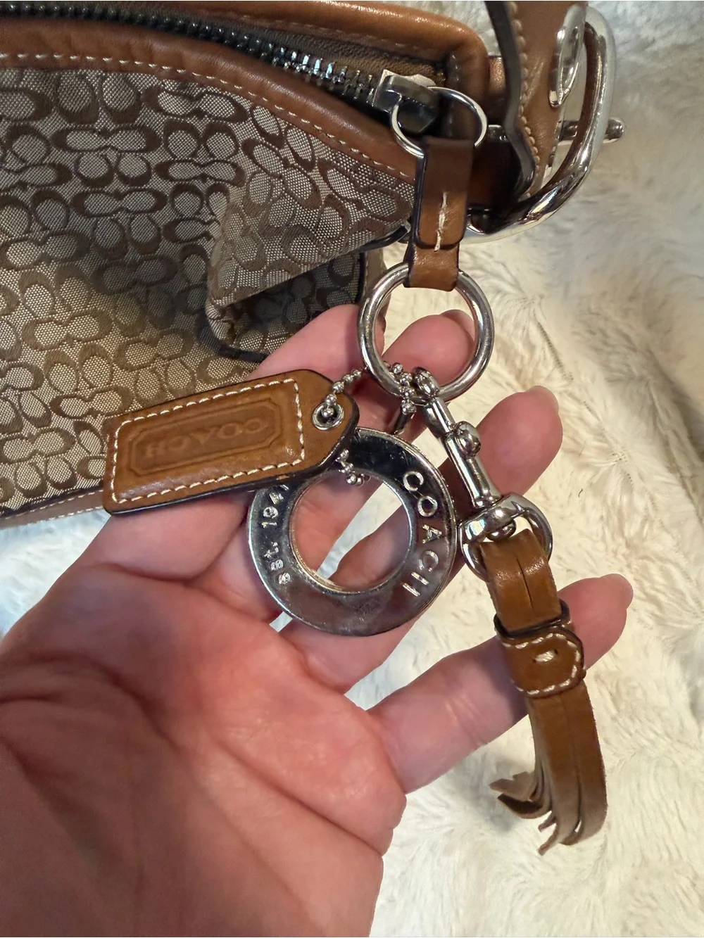 Coach upcycled hardware silver bag charm
